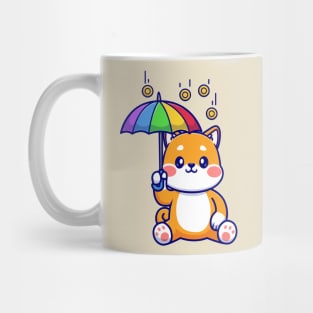 Cute Shiba Inu Dog With Umbrella In Gold Coin Rain Cartoon Mug